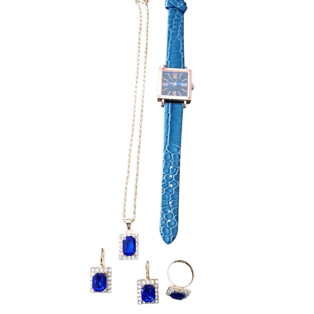 Blue Watch and Jewelry Set